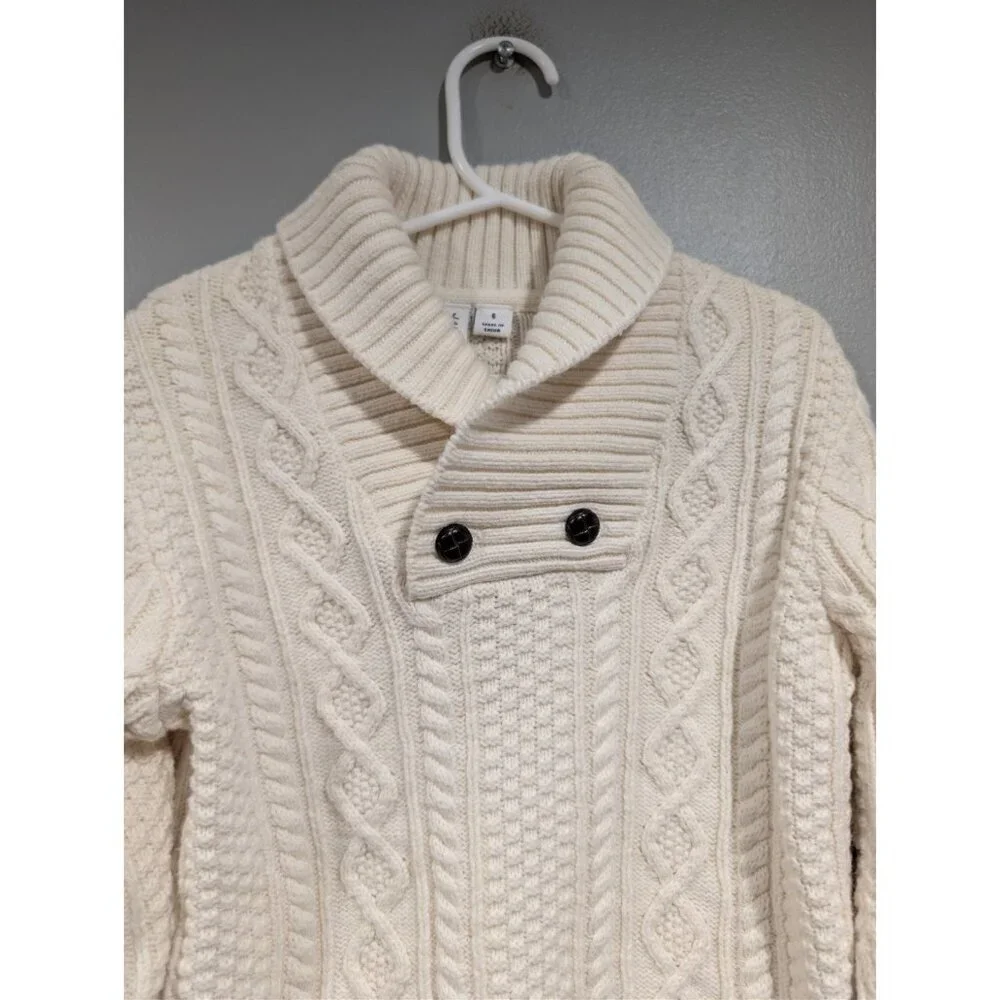 Janie and Jack Sweater Cream Cable Knit Shawl Collar Knit Boys size 6